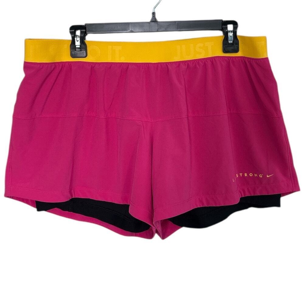Nike Women's Dri-Fit Livestrong 2-in-1 Running Shorts Pink Size XL Lined Running - Picture 2 of 7